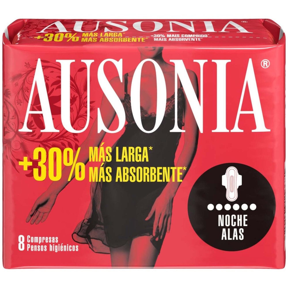 Ausonia Air Dry Compresa Noche Con Alas, 8 Uds