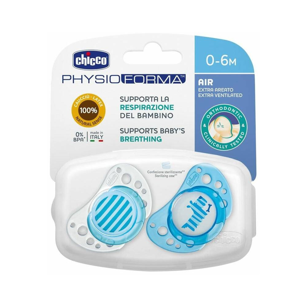 Chicco Chupete Physio Air Látex Azul 0-6 Meses, 2 Uds