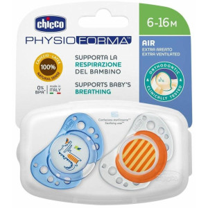 Chicco Chupete Physio Air Látex 6-12 Meses Azul, 2 Uds