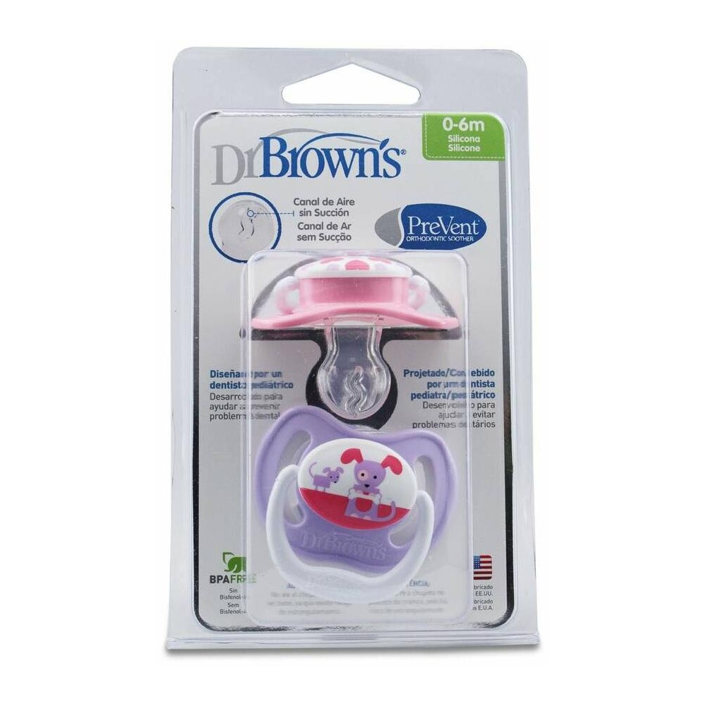Dr. Brown'S Chupete Prevent Silicona T1 0-6 Meses, 2 Unidades