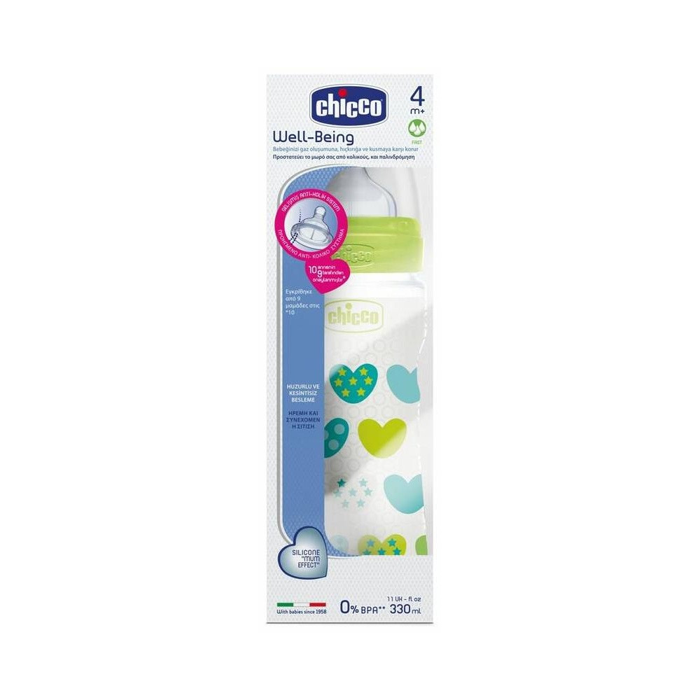 Chicco Biberon Pp T Silicona Flujo Rapido Verde 4M+ 330Ml
