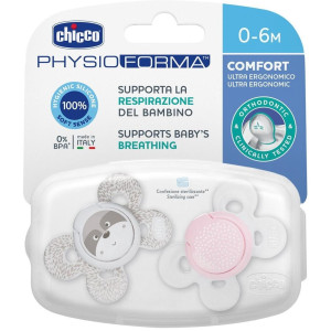 Chicco Physio Comfort Chupete De Silicona De 0-6 Meses Tonos Rosas, 2 Unidades
