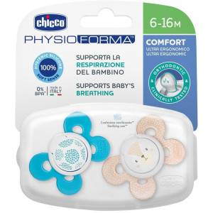 Chicco Physio Comfort Chupete De Silicona De 6-16 Meses Tonos Azules, 2 Unidades