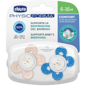Chicco Physio Comfort Chupete De Silicona De 6-16 Meses Tonos Azules, 2 Unidades