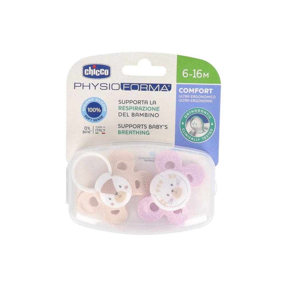 Chicco Physio Comfort Chupete De Silicona De 6-16 Meses Tonos Rosas, 2 Unidades