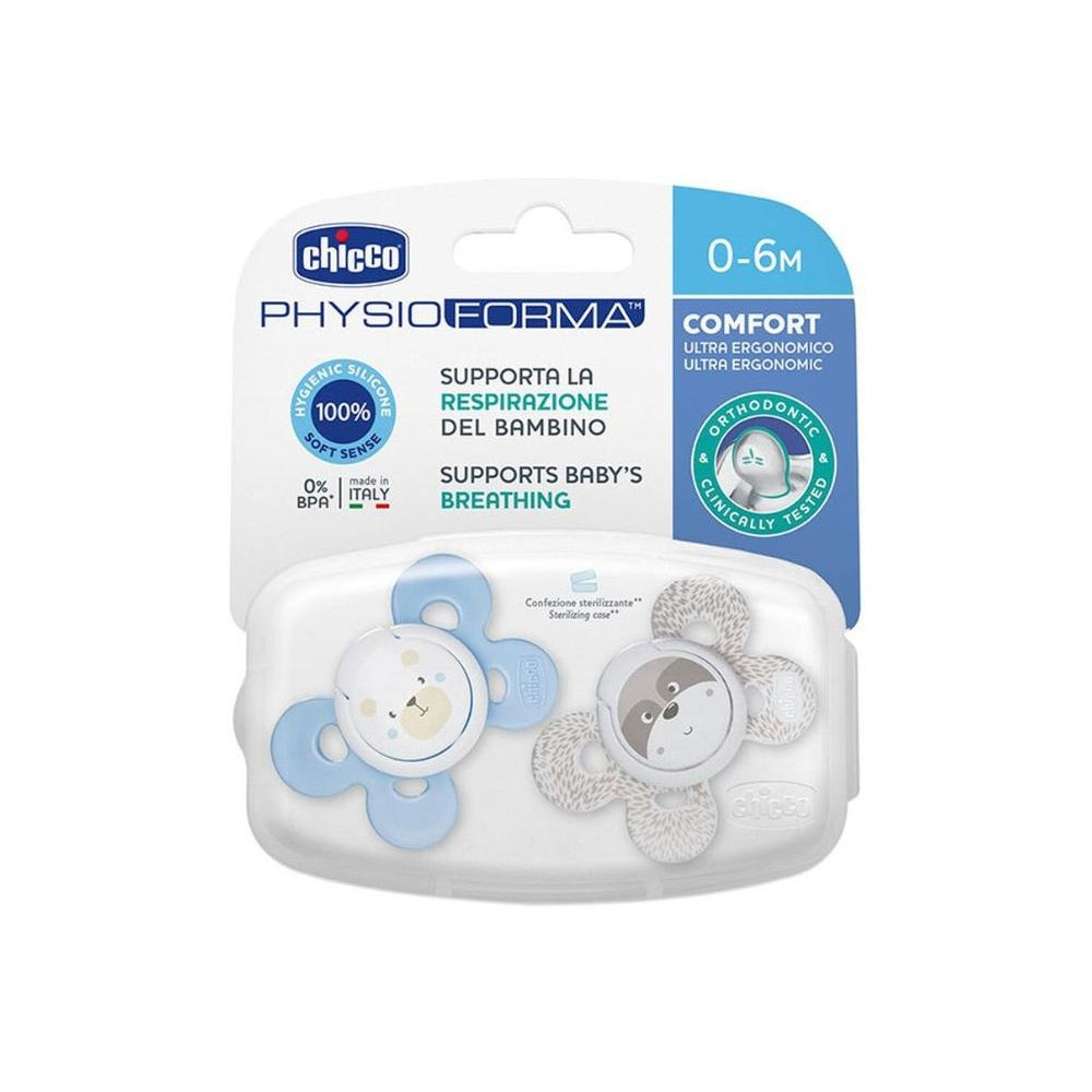 Chicco Physio Comfort Chupete De Silicona De 0-6 Meses Tonos Azules, 2 Unidades
