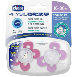 Chicco Physio Comfort Chupete De Silicona De 16-36 Meses Tonos Rosas, 2 Unidades