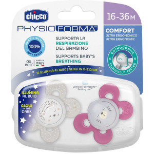 Chicco Physio Comfort Chupete De Silicona De 16-36 Meses Tonos Rosas, 2 Unidades