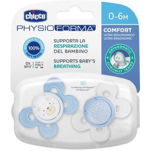Chicco Physio Comfort Chupete De Silicona De 0-6 Meses Tonos Azules, 2 Unidades
