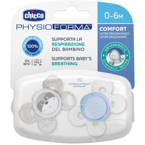 Chicco Physio Comfort Chupete De Silicona De 0-6 Meses Tonos Azules, 2 Unidades