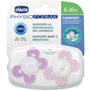 Chicco Physio Comfort Chupete De Silicona De 6-16 Meses Tonos Rosas, 2 Unidades
