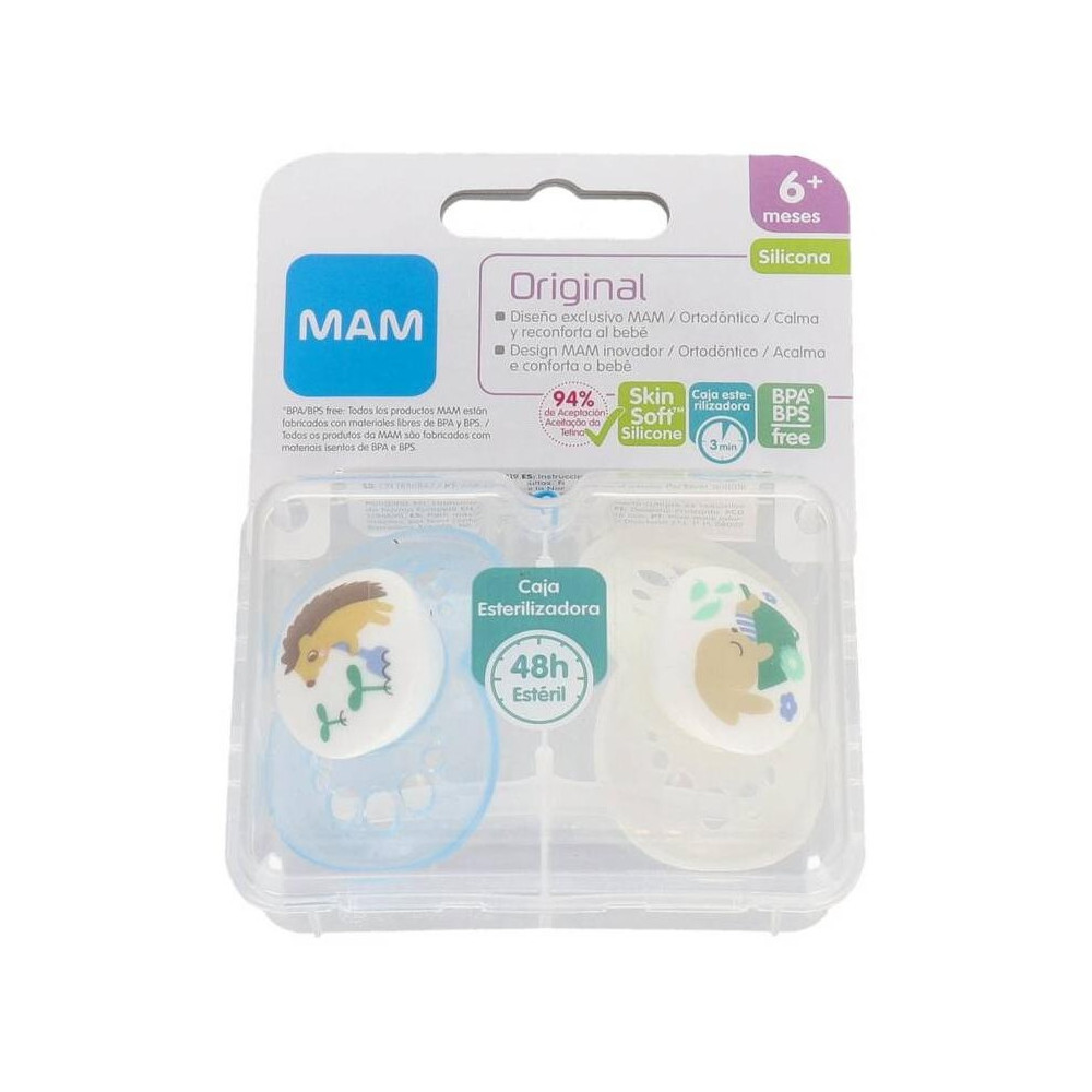 Mam Chupete Original Silicona 6+ Azul, 2 Unidades