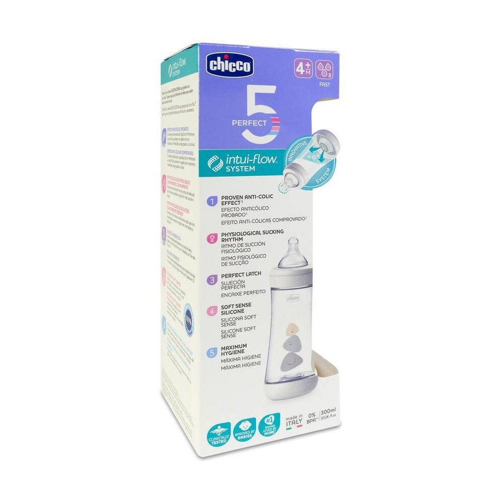 Chicco Perfect 5 Biberón Silicona Blanco +4M, 300 Ml