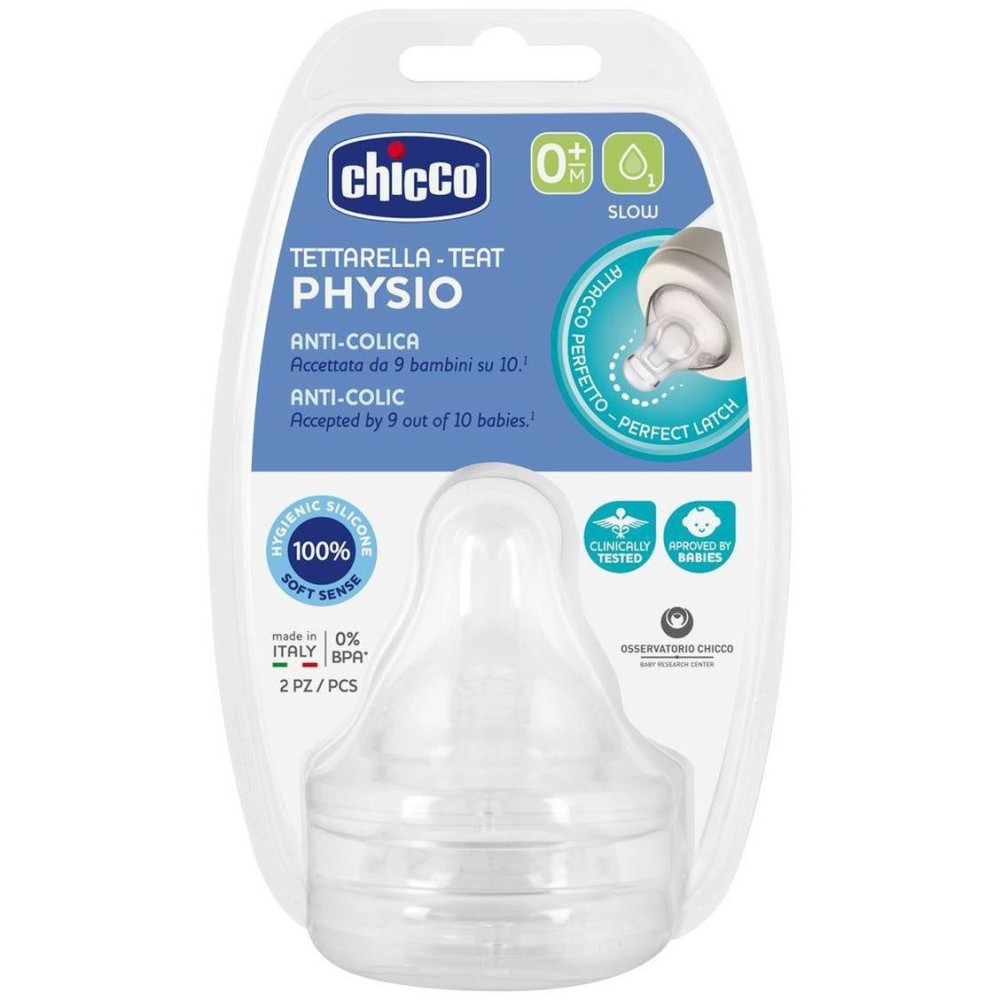 Chicco Physio Tetina De Silicona Flujo Lento +0 Meses, 2 Unidades