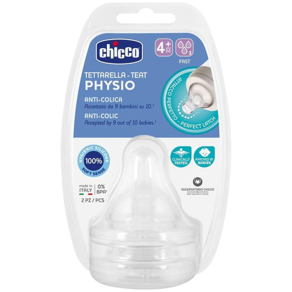 Chicco Tetina Silicona Physio 4M+ Flujo Rapido 2 U