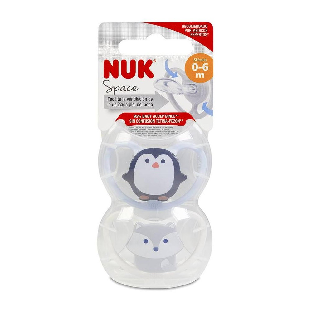 Nuk Chupete Space Silicona 0-6 Meses, 2 Unidades