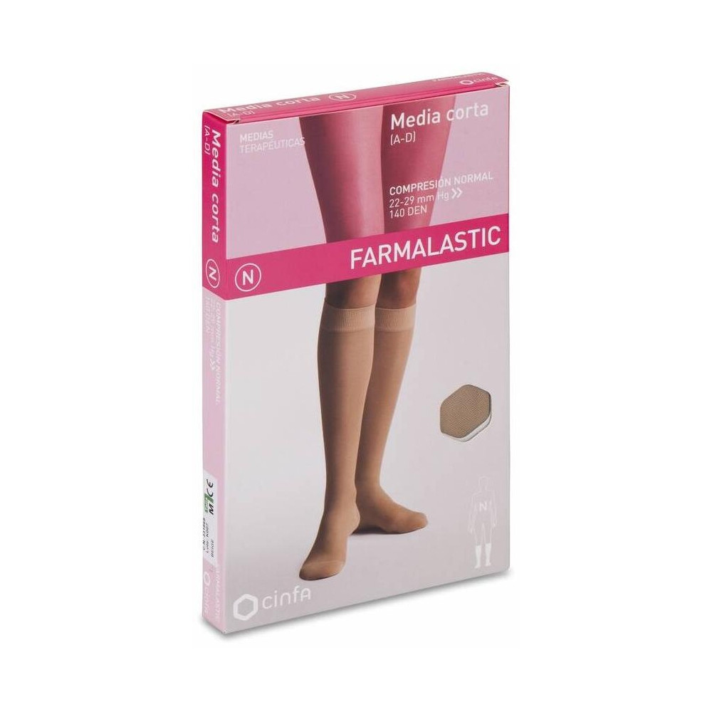 Farmalastic Media Corta Compresión Normal Beige Talla M, 1 Par