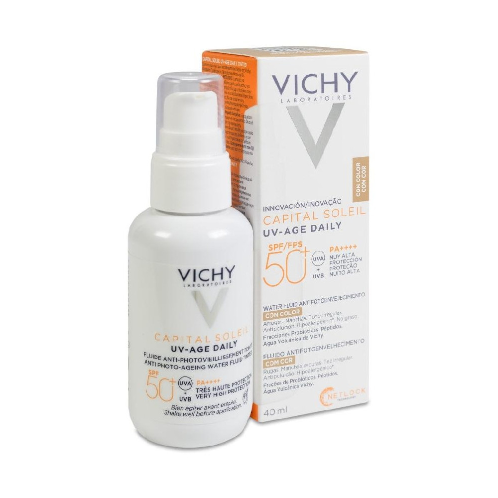 Vichy Capital Soleil Uv Age Fluido Fotoprotector Diario Con Color Spf50+ Tono Light, 50 Ml