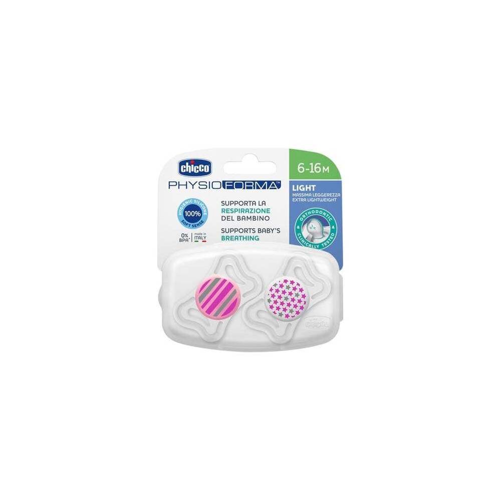Chicco Chupete Silicona Physio Light Ortodontico Rosa 6-16 M 2 U