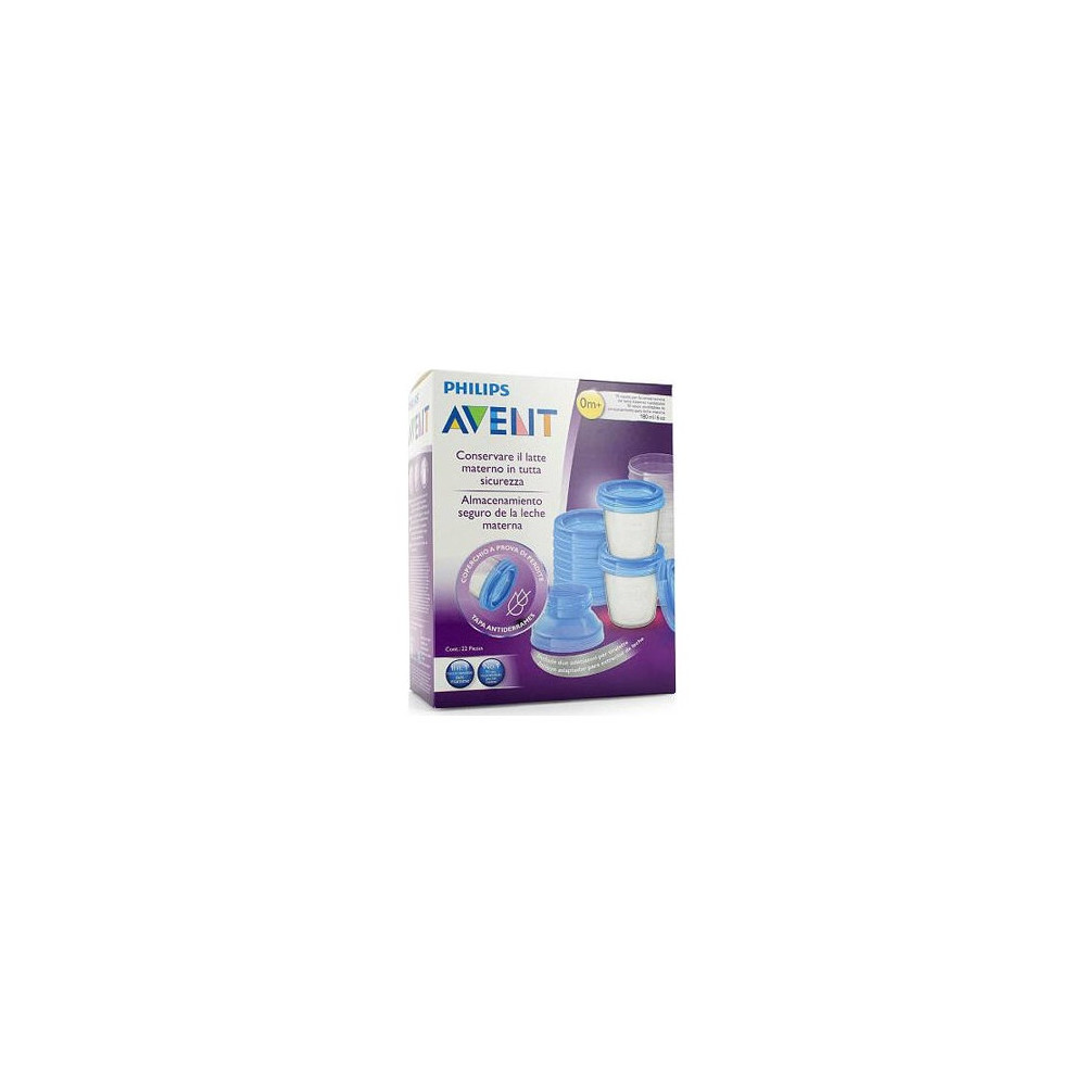 Avent Vasos De Almacenamiento Con Tapa 10X180Ml + Adaptadores 2Uds
