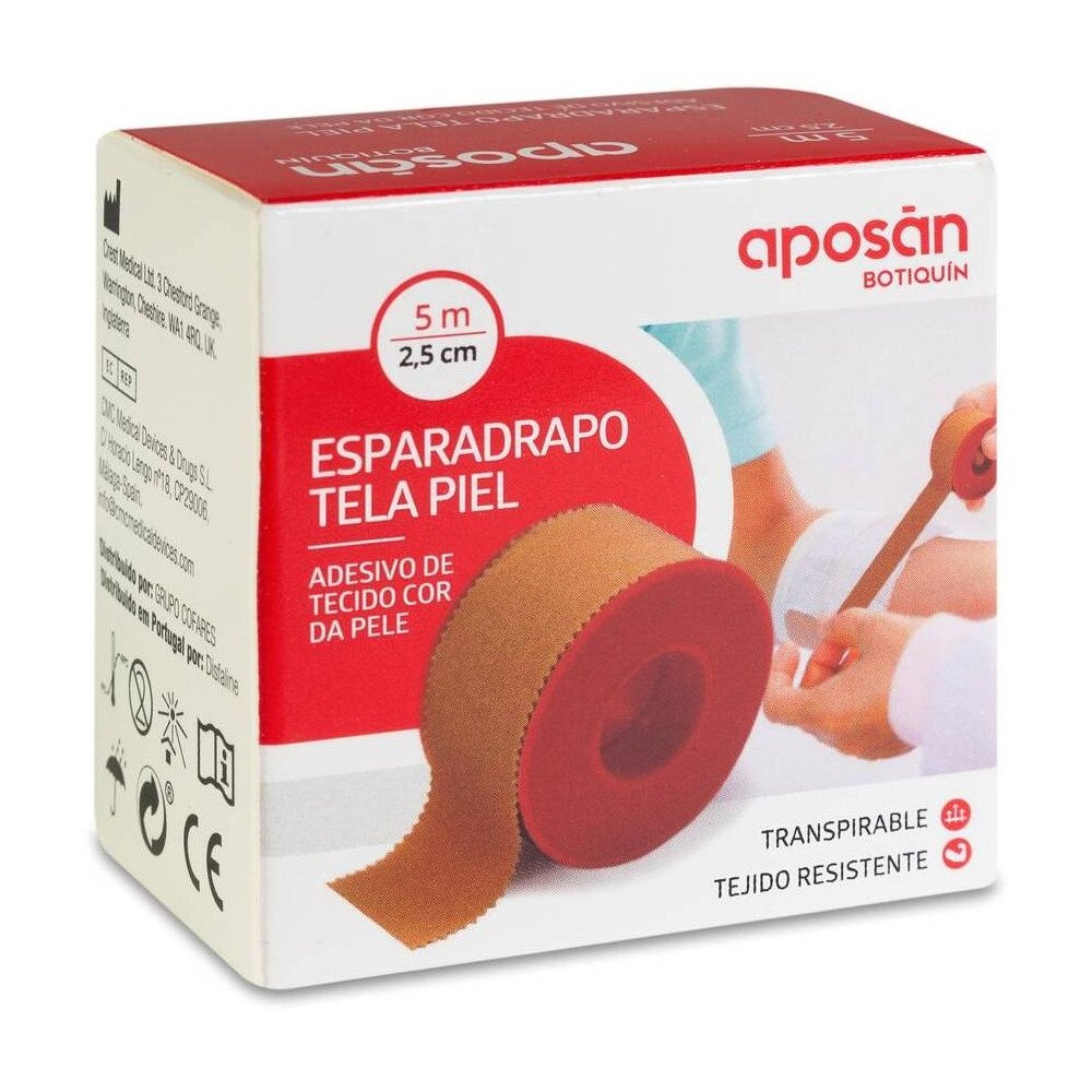Aposán Esparadrapo Tela Piel 2,5 Cm X 5 M, 1 Ud