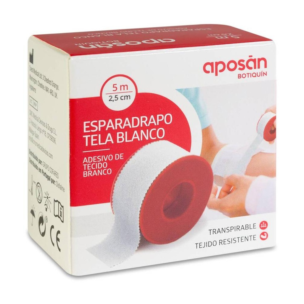 Aposán Esparadrapo De Tela Blanco 2,5 Cm X 5 M, 1 Ud