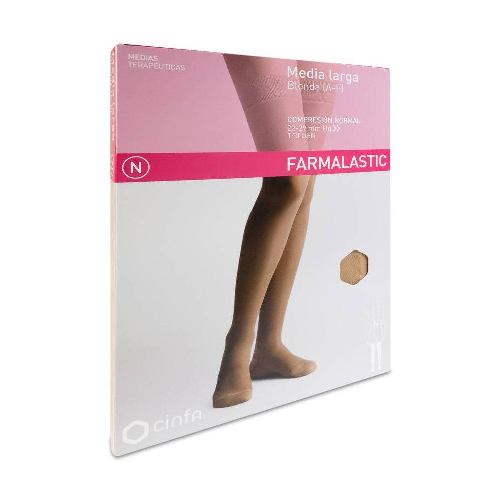 Farmalastic Media Larga Blonda (A-F) Compresión Normal Beige Talla Reina, 2 Uds