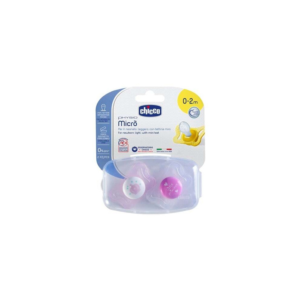 Chicco Chupete Silicona Physio Micro 0-2 M Rosa 2Uds
