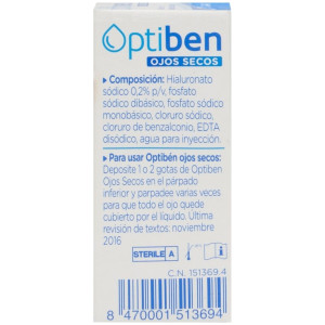Optiben Ojos Secos Gotas Sequedad Ocular, 10 Ml