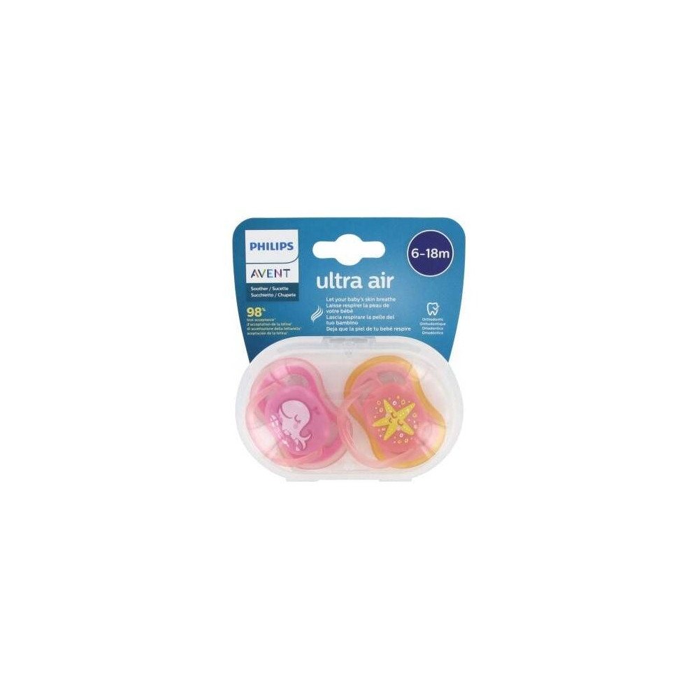 Avent Pack Chupetes Ultra Air Ballena Y Estrella Rosa 6-18M 2Uds