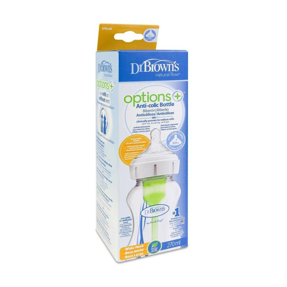 Dr. Brown'S Options+ Biberón Boca Ancha Azul 270 Ml, 1 Ud