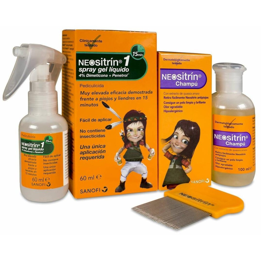 Pack Neositrín 100% Gel + Champú Antipiojos + Lendrera, 1 Ud