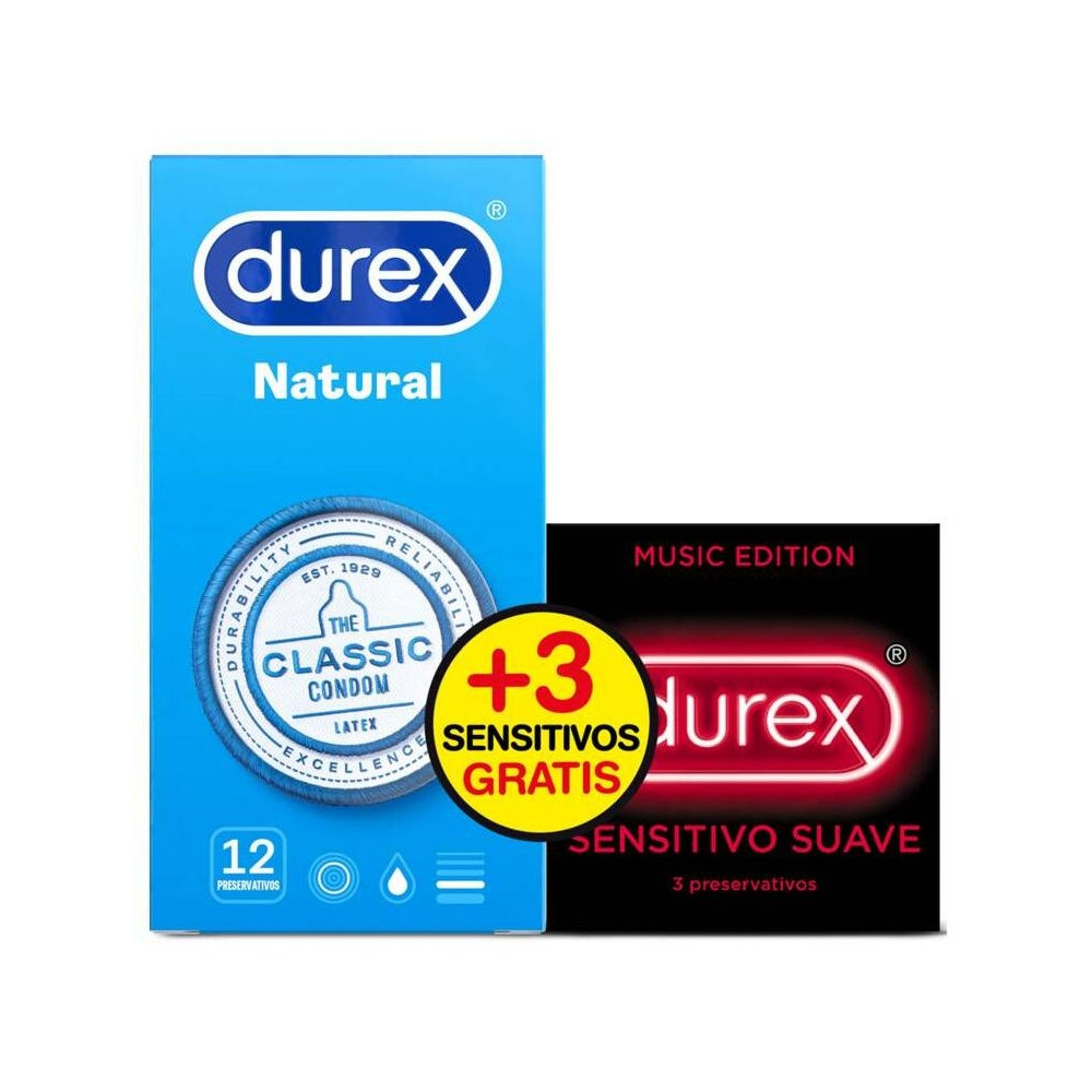 Promoción Durex Natural Plus 12 Uds + Sensitivo Suave 3 Uds, 15 Uds