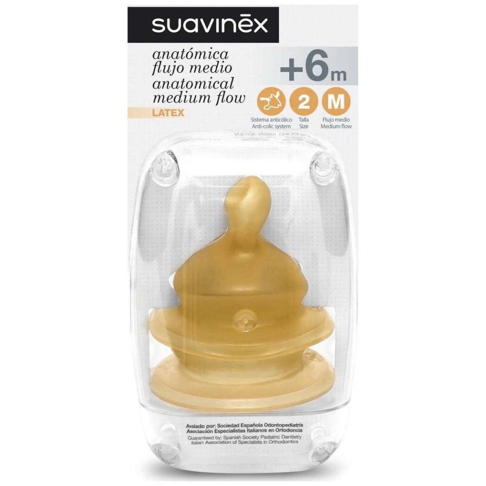 Suavinex Tetina Anatómica Látex 2M Flujo Medio +6M 2Uds