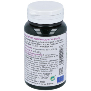 Robis Espirulina+Chlorella +Acido Folico+Hierro+B12 90Comp