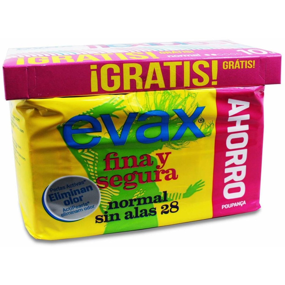 Pack Evax Compresa Fina Y Segura Normal + Salvaslip, 28 + 10 Unidades