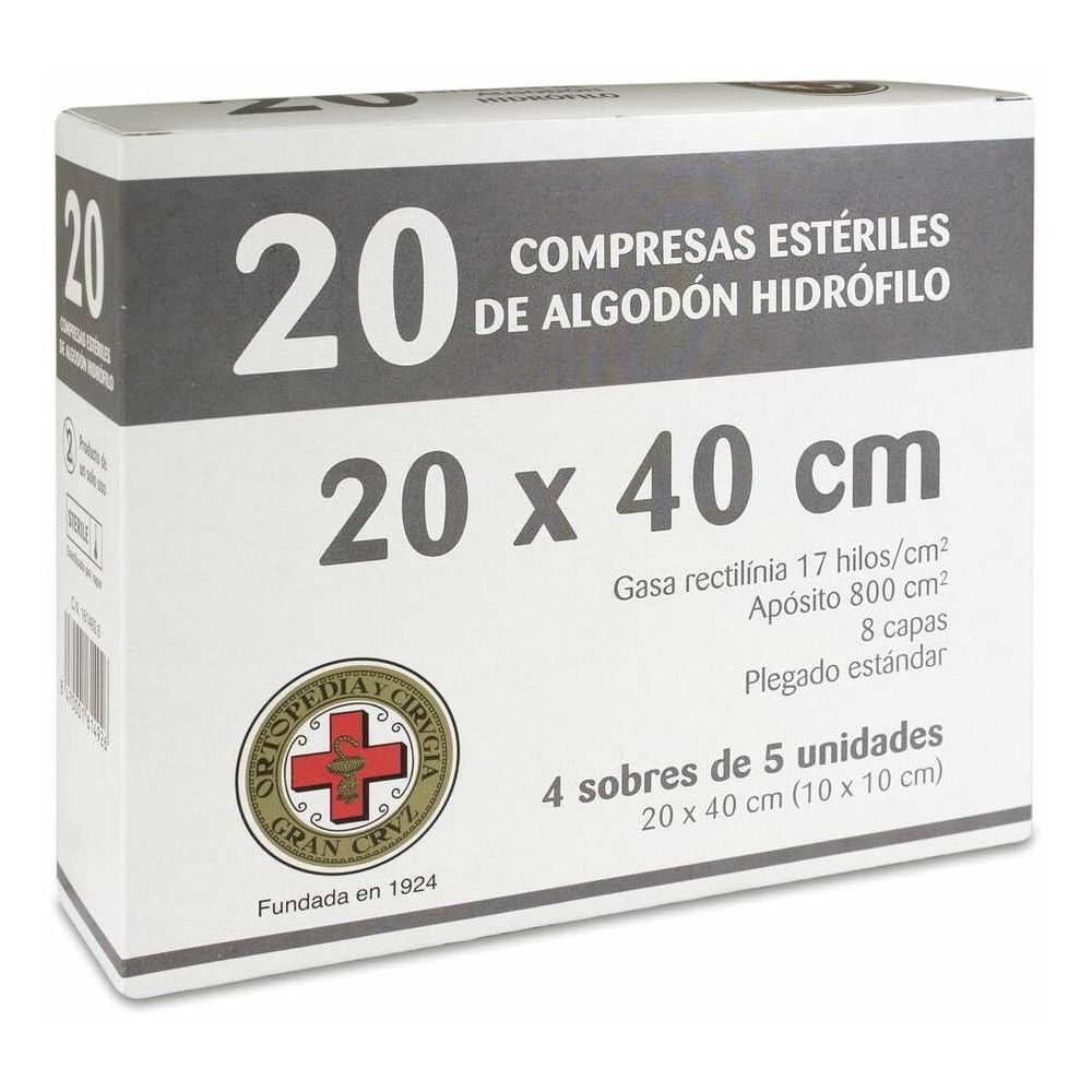 Gran Cruz Gasa Esteril Algodon Compresas 20 U