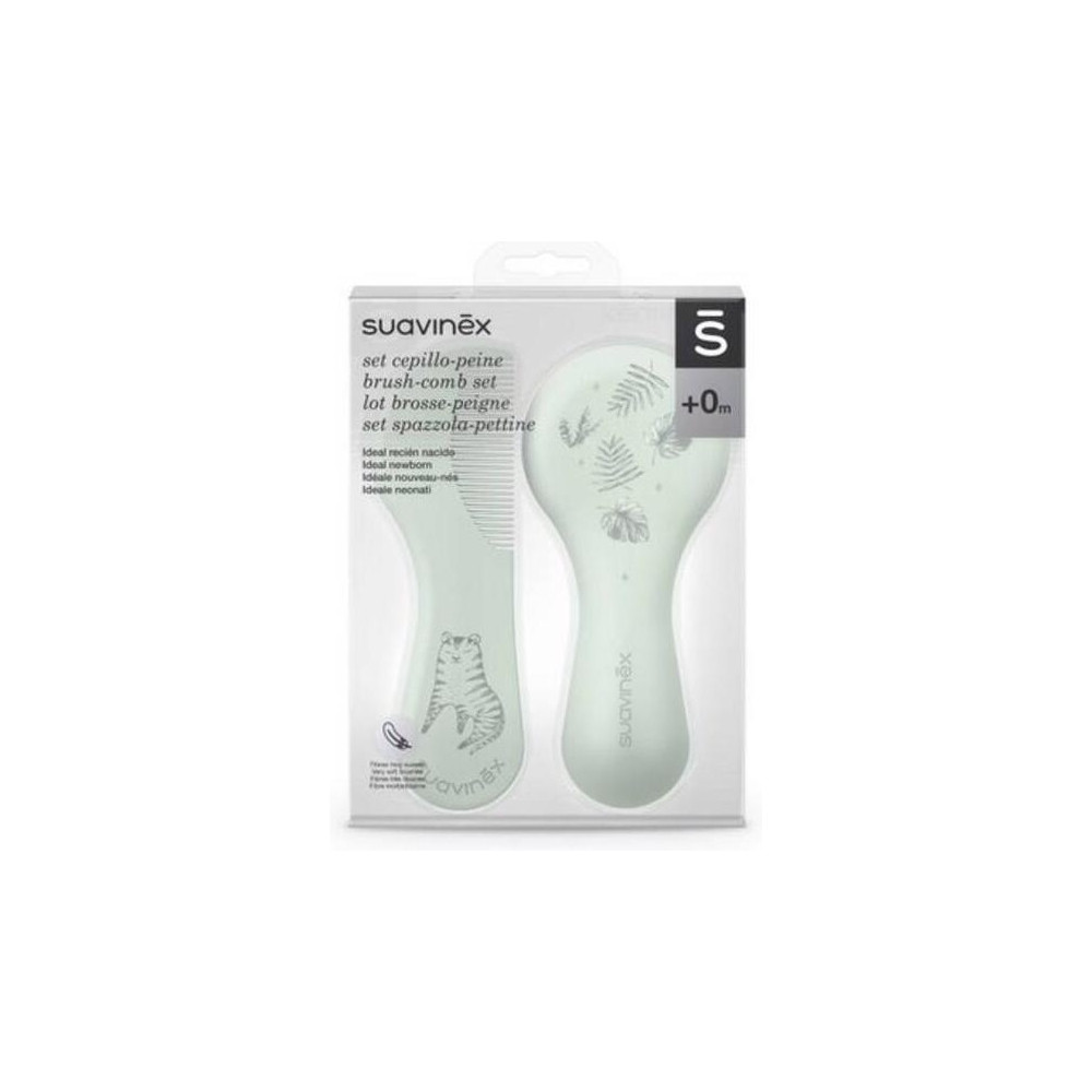 Suavinex Set Cepillo Y Peine De Recién Nacido. Con Fibras Muy Suaves Y Cantos Redondeados. Color Verde