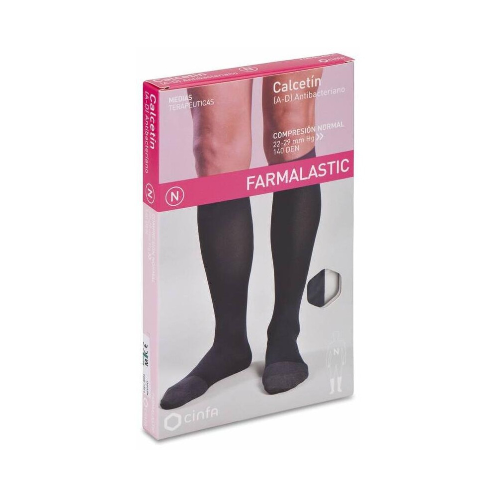 Farmalastic Calcetín Antibacteriano Negro Compresión Normal Talla Mediana, 1 Par