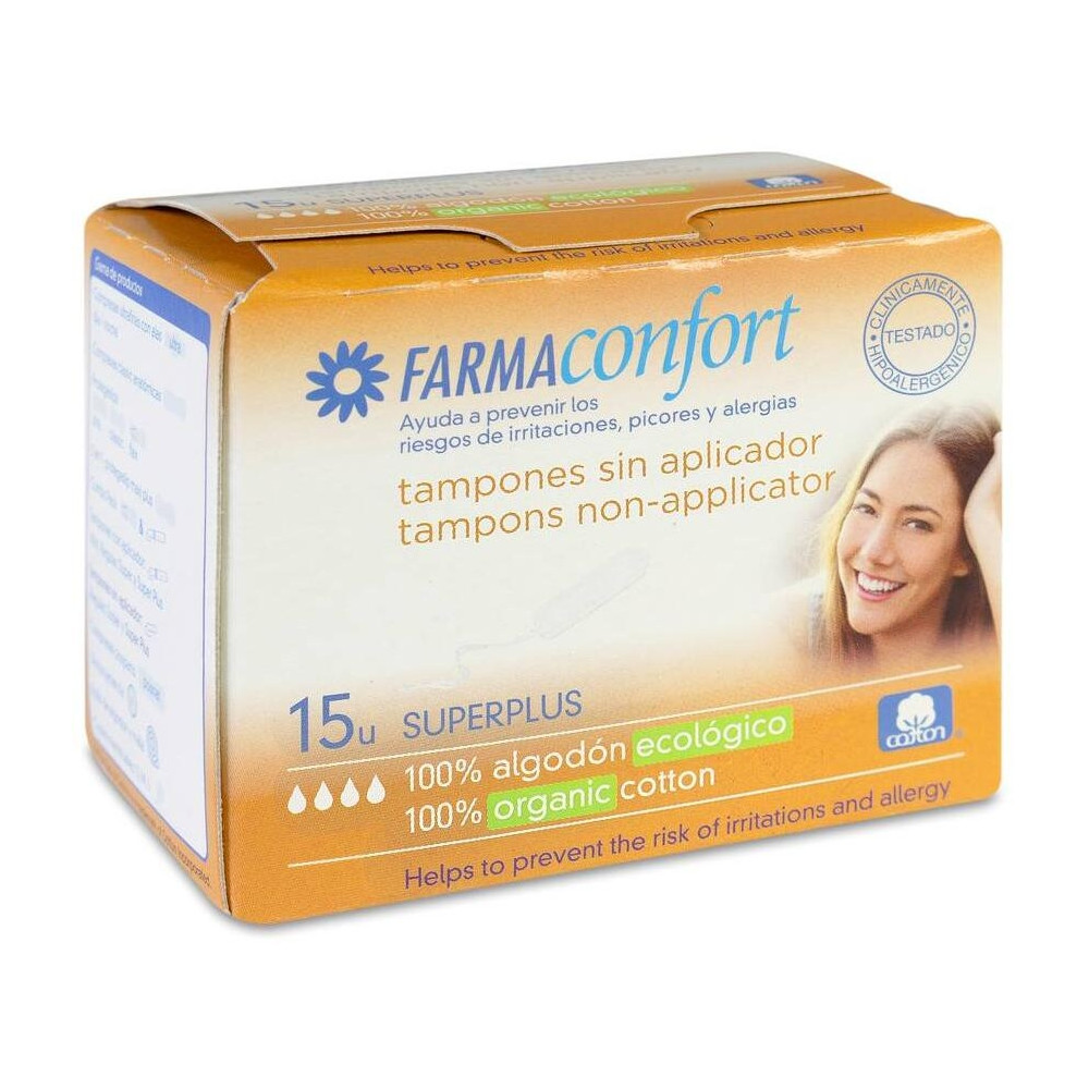 Farmaconfort Tampón Sin Aplicador Algodón Super+, 15 Tampones