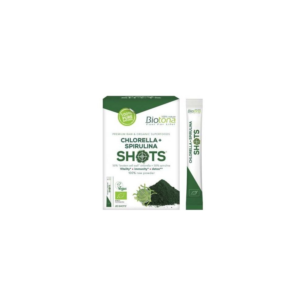 Chlorella+Espirulina Raw 20Shots. Bio Sg Vegan