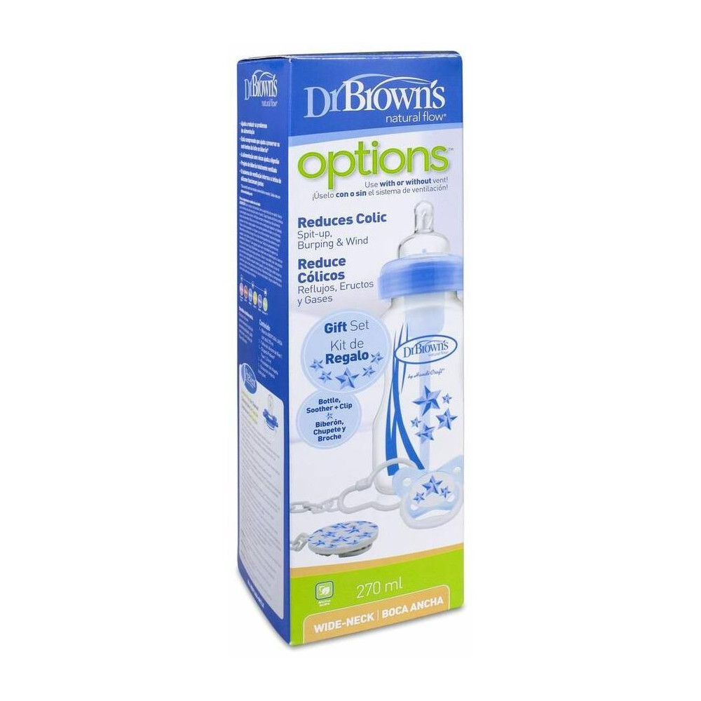Set Dr. Brown Azul Biberón Y Chupete, 270 Ml + 1 Chupete