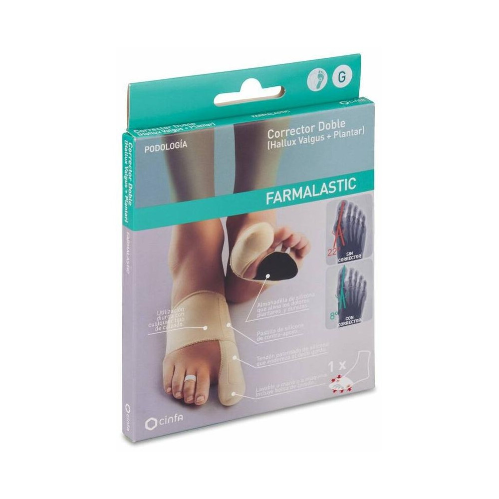 Farmalastic Corrector Doble Juanetes Y Plantar Gel De Silicona Pie Derecho Talla Grande, 1 Ud