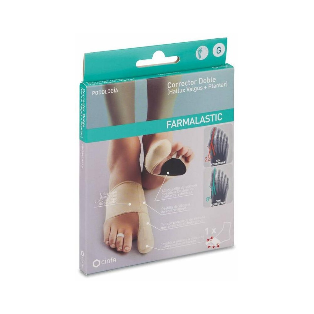 Farmalastic Corrector Doble Juanetes Y Plantar Gel De Silicona Pie Izquierdo Talla Grande, 1 Ud