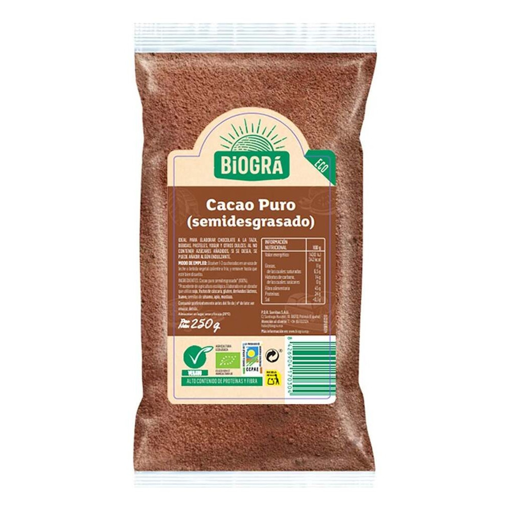 Cacao Puro Semidesgrasado Polvo 250Gr. Bio