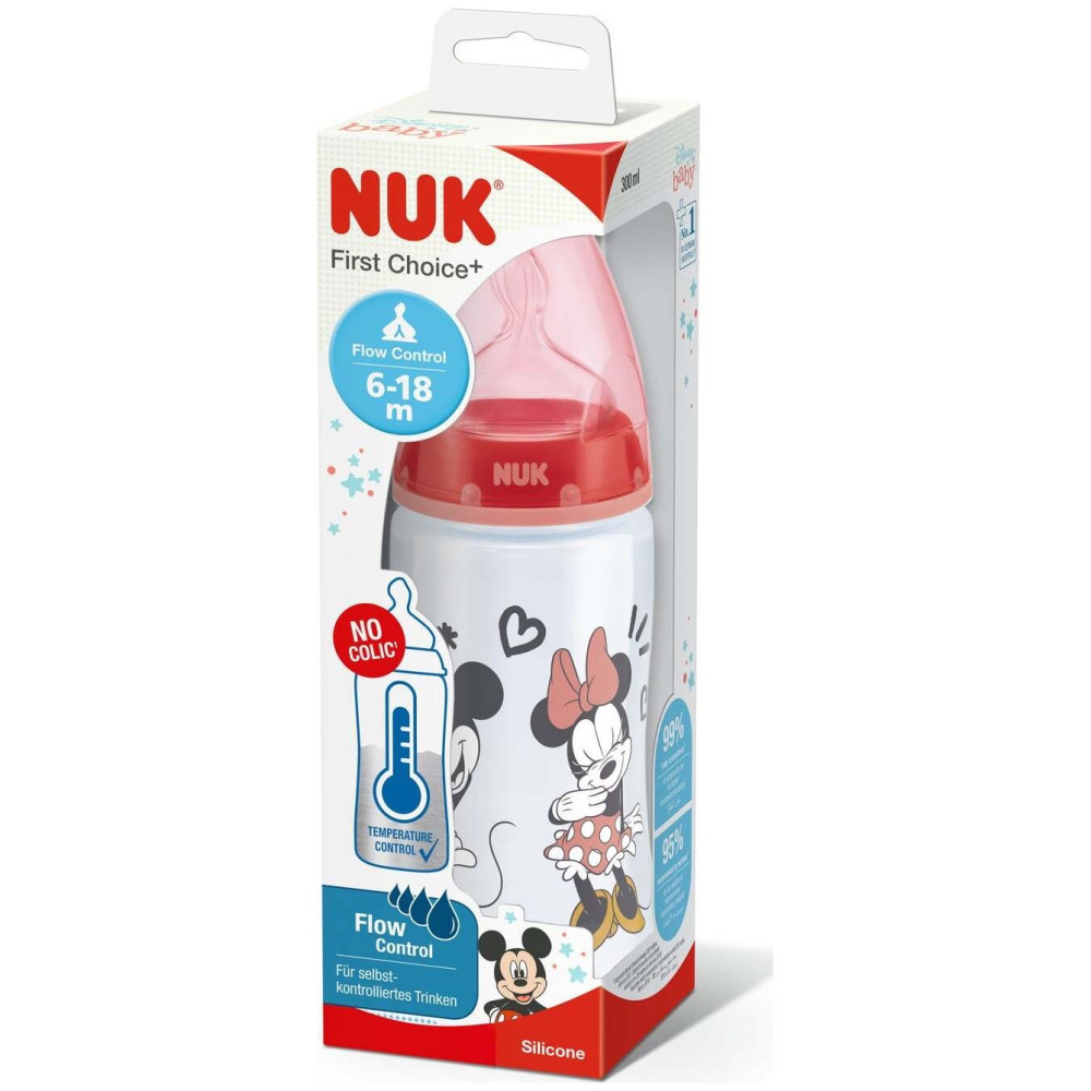 Nuk Biberon Silicona Flow Control Mickey 6-18M Niña 300Ml