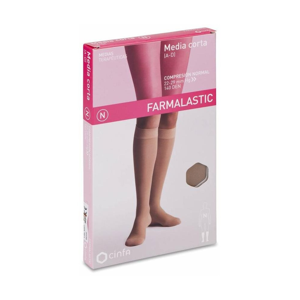 Farmalastic Media Corta Compresión Normal Beige Talla Reina Plus, 1 Par