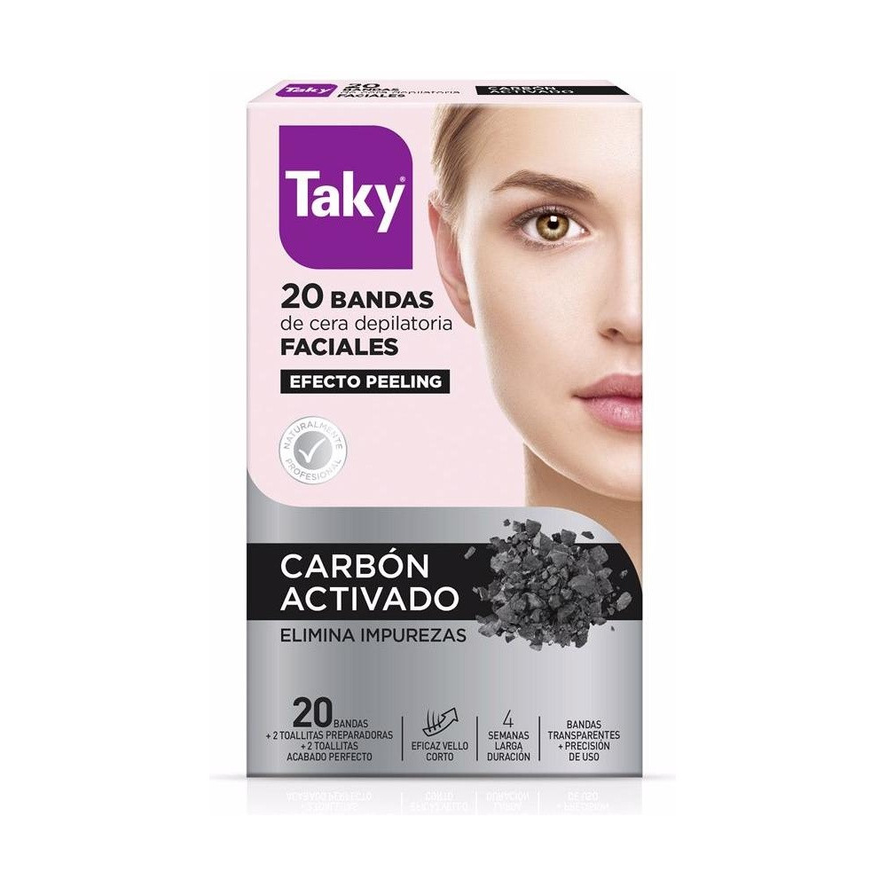 Taky Carbon Activado Bandas Cera Faciales Depilatorias 20Uds