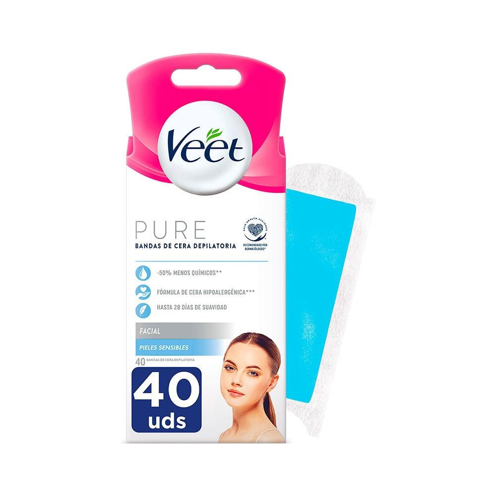 Veet Pure Bandas De Cera Depilatoria Facial Piel Sensible 40Uds