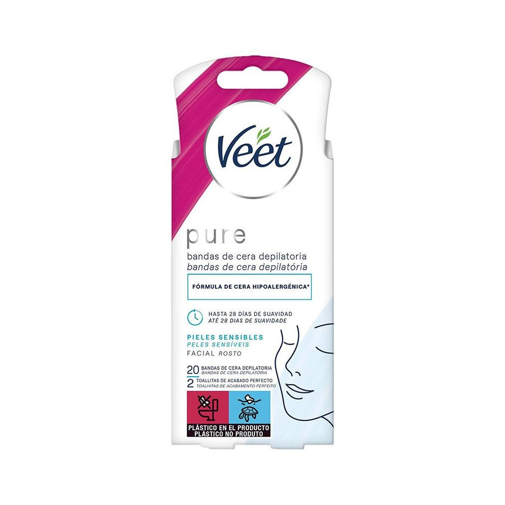 Veet Pure Bandas De Cera Depilatoria Facial Piel Sensible 20Uds